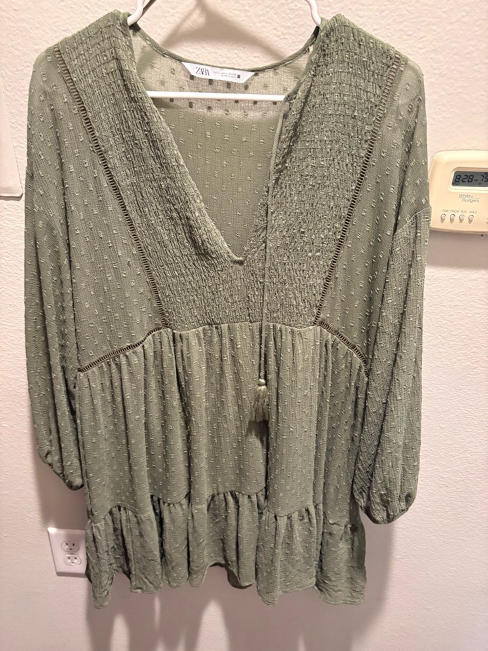 Zara Sage Green Dot Peasant dress